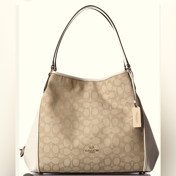 Coach Edie 31 Medium Purse-Light Khaki Jaquard and Chalk Leather